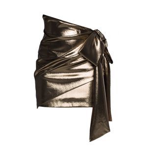 Saint Laurent Women's Asymmetrical Draped Mini Skirt Gold